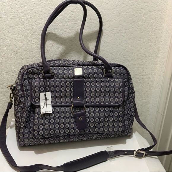 Nine & Company Nine West Purple Checkerboard duffle bag with 3 exterior pockets - Picture 1 of 13